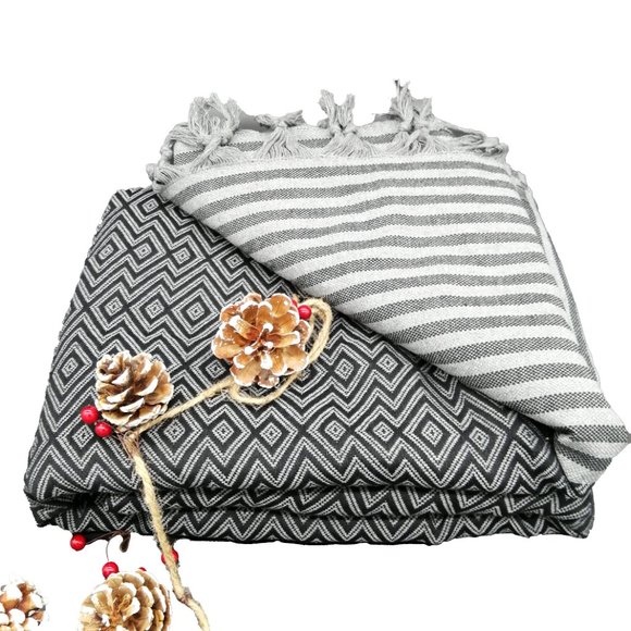 Geometric Pattern Gray Throw Blanket - Picture 2 of 5